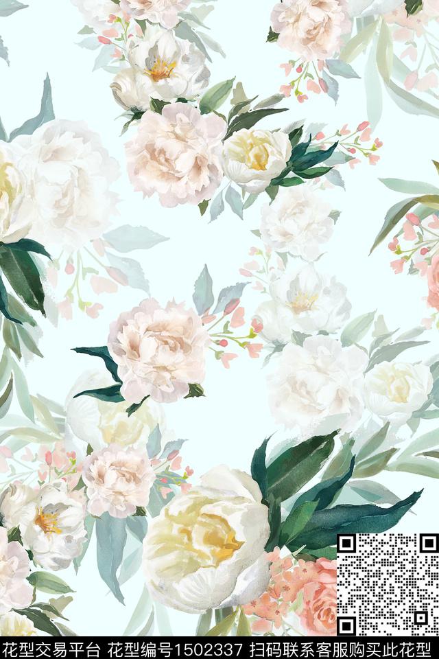 花卉小清新真丝数码印花华亿平台下载（图片编号: 1502337） - 瓦栏（Walan）
