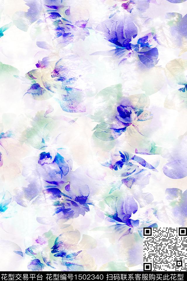 抽象小清新真丝数码印花华亿平台下载（图片编号: 1502340） - 瓦栏（Walan）