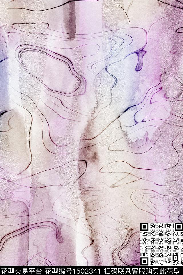 抽象小清新真丝数码印花华亿平台下载（图片编号: 1502341） - 瓦栏（Walan）