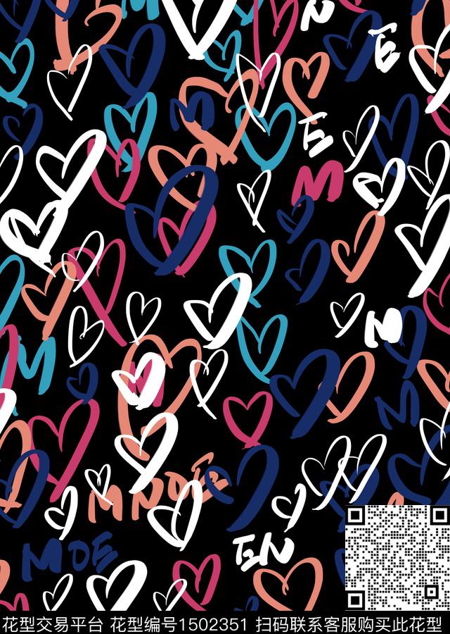 爱心抽象男装满版花传统印花华亿平台下载（图片编号: 1502351） - 瓦栏（Walan）