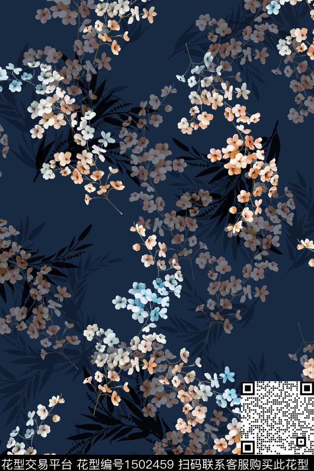花卉香云纱真丝数码印花华亿平台下载（图片编号: 1502459） - 瓦栏（Walan）