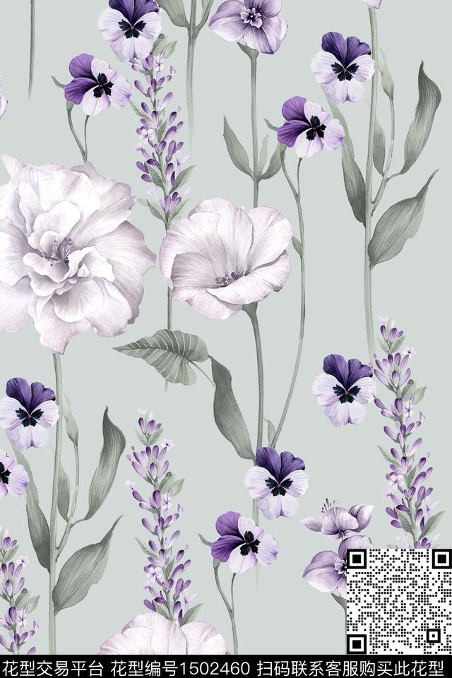 花卉小清新真丝数码印花华亿平台下载（图片编号: 1502460） - 瓦栏（Walan）