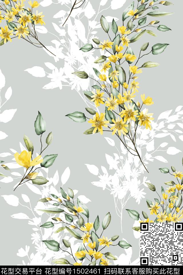 花卉小清新真丝数码印花华亿平台下载（图片编号: 1502461） - 瓦栏（Walan）