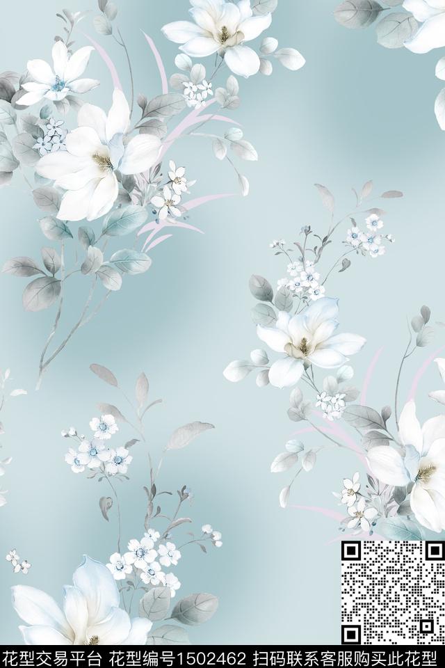 花卉小清新真丝数码印花华亿平台下载（图片编号: 1502462） - 瓦栏（Walan）