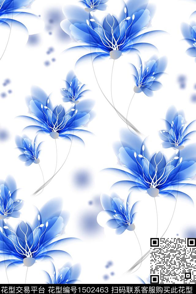 花卉小清新真丝数码印花华亿平台下载（图片编号: 1502463） - 瓦栏（Walan）