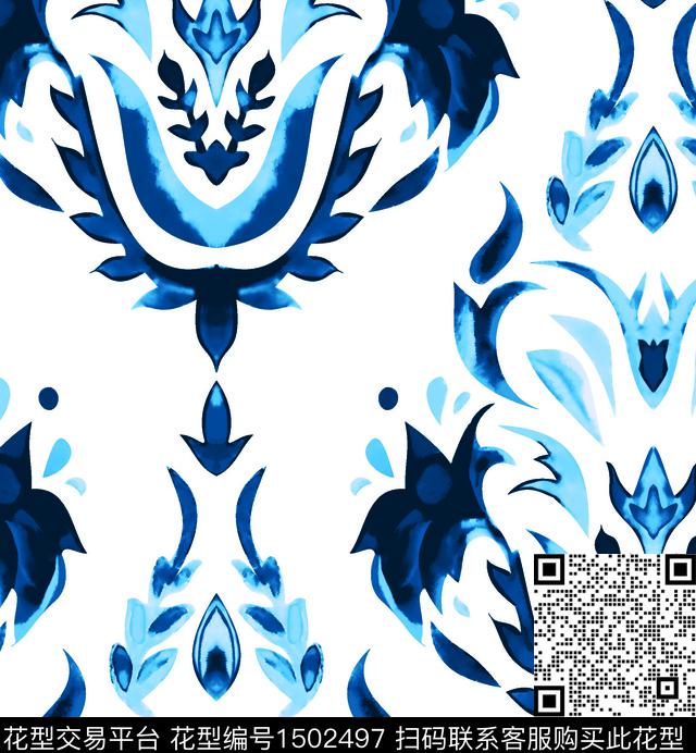 涂鸦水彩民族风数码印花华亿平台下载（图片编号: 1502497） - 瓦栏（Walan）