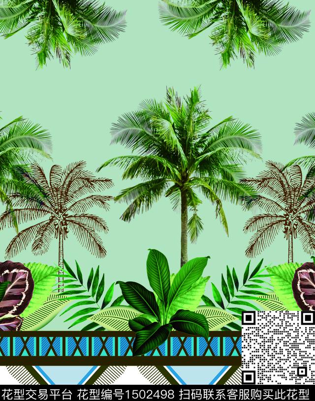 椰子树热带华亿平台线条数码印花华亿平台下载（图片编号: 1502498） - 瓦栏（Walan）