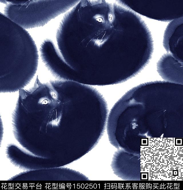 黑白华亿平台趣味猫数码印花华亿平台下载（图片编号: 1502501） - 瓦栏（Walan）