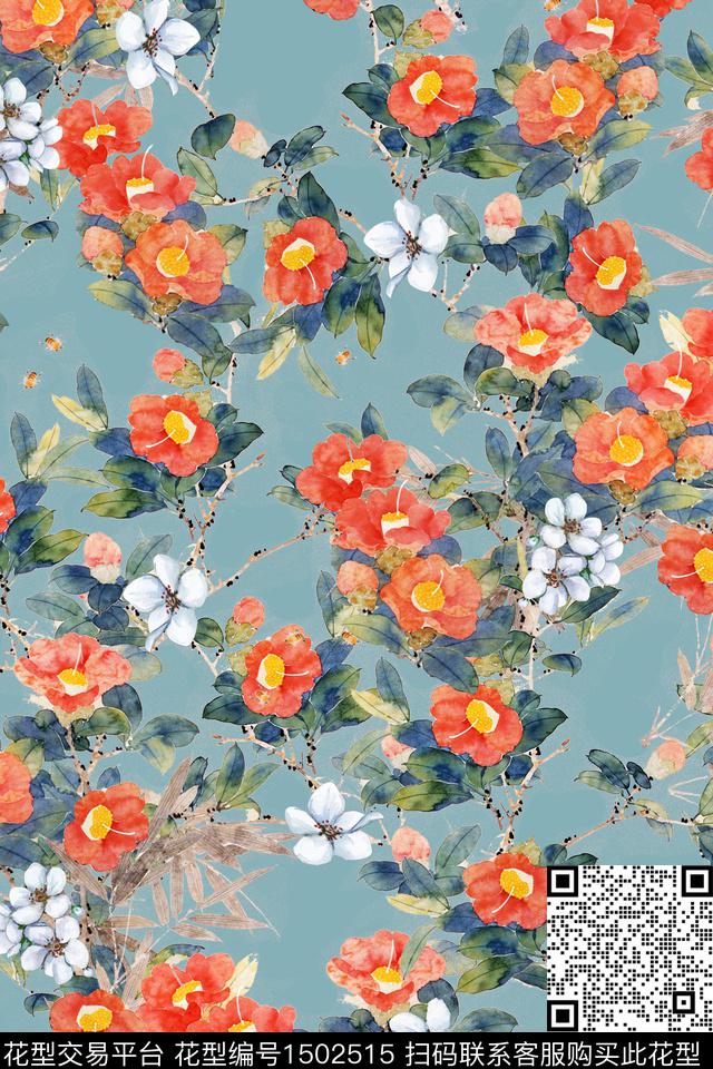 田园花卉小清新数码印花华亿平台下载（图片编号: 1502515） - 瓦栏（Walan）