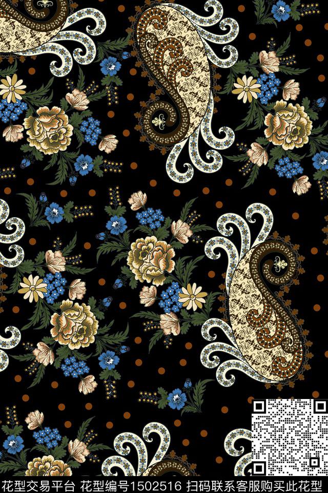 数码华亿平台佩斯利满版散花数码印花华亿平台下载（图片编号: 1502516） - 瓦栏（Walan）