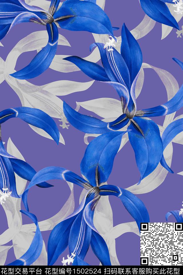 花卉大牌风香云纱数码印花华亿平台下载（图片编号: 1502524） - 瓦栏（Walan）