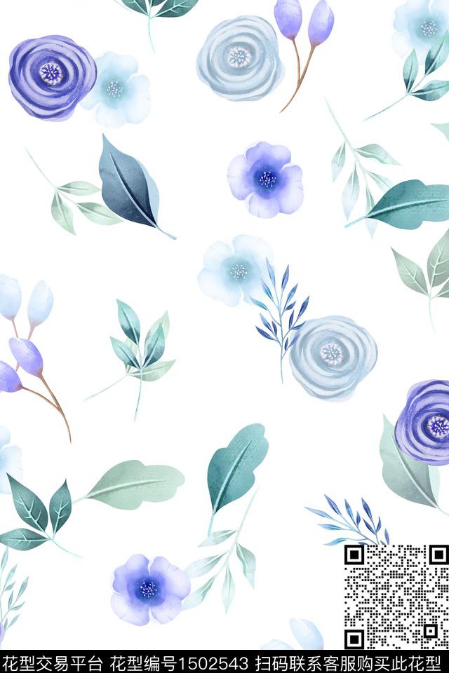 清爽底花卉花卉大牌风数码印花华亿平台下载（图片编号: 1502543） - 瓦栏（Walan）