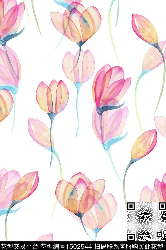 清爽底花卉花卉大牌风数码印花华亿平台下载（图片编号: 1502544） - 瓦栏（Walan）