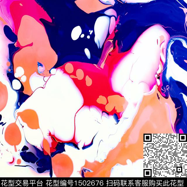 抽象绘画创意设计蓝红数码印花华亿平台下载（图片编号: 1502676） - 瓦栏（Walan）