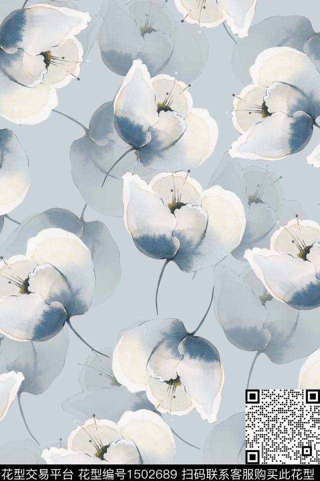 花卉小清新真丝数码印花华亿平台下载（图片编号: 1502689） - 瓦栏（Walan）