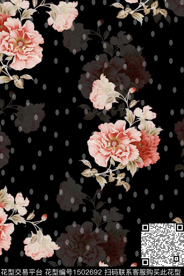 花卉大牌风真丝数码印花华亿平台下载（图片编号: 1502692） - 瓦栏（Walan）