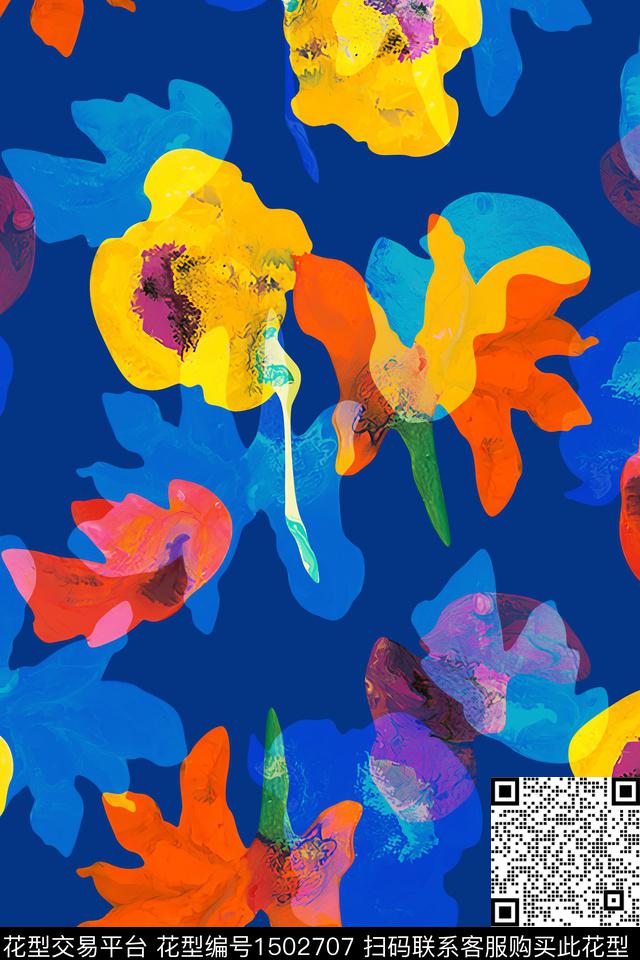 肌理抽象花卉大牌风数码印花华亿平台下载（图片编号: 1502707） - 瓦栏（Walan）
