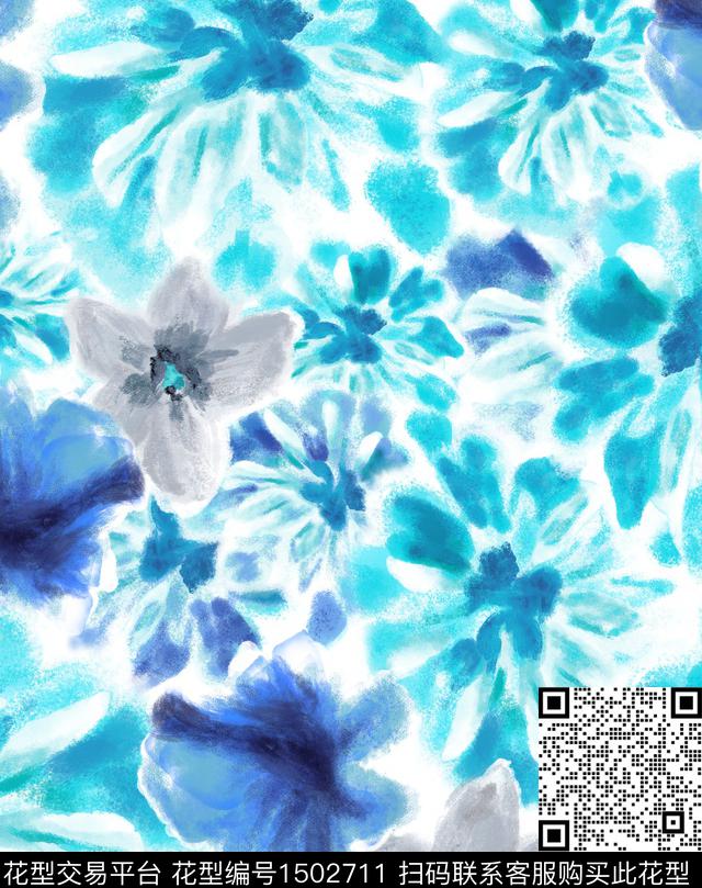 扎染华亿平台花卉大牌风数码印花华亿平台下载（图片编号: 1502711） - 瓦栏（Walan）