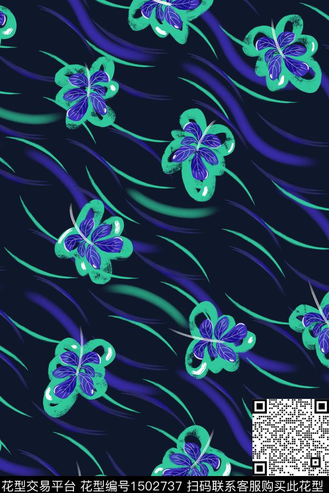 抽象手绘条纹数码印花华亿平台下载（图片编号: 1502737） - 瓦栏（Walan）