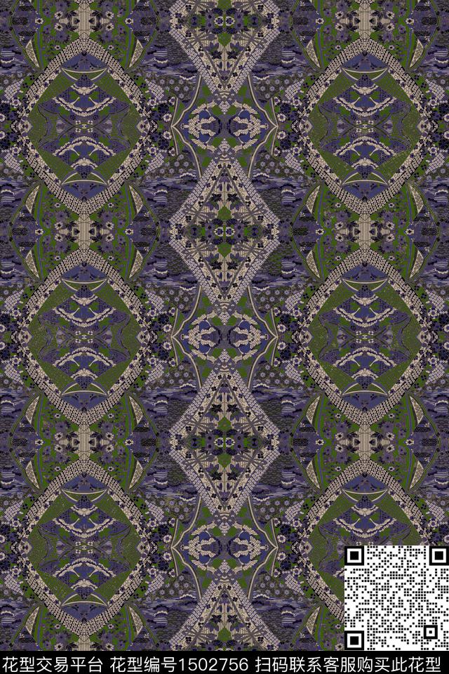 格子几何民族风数码印花华亿平台下载（图片编号: 1502756） - 瓦栏（Walan）