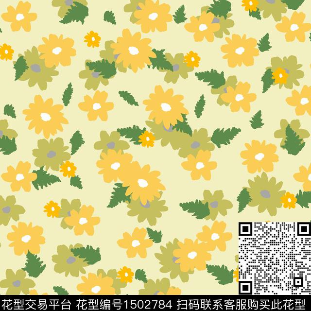 彩底花卉趣味手绘花卉数码印花华亿平台下载（图片编号: 1502784） - 瓦栏（Walan）