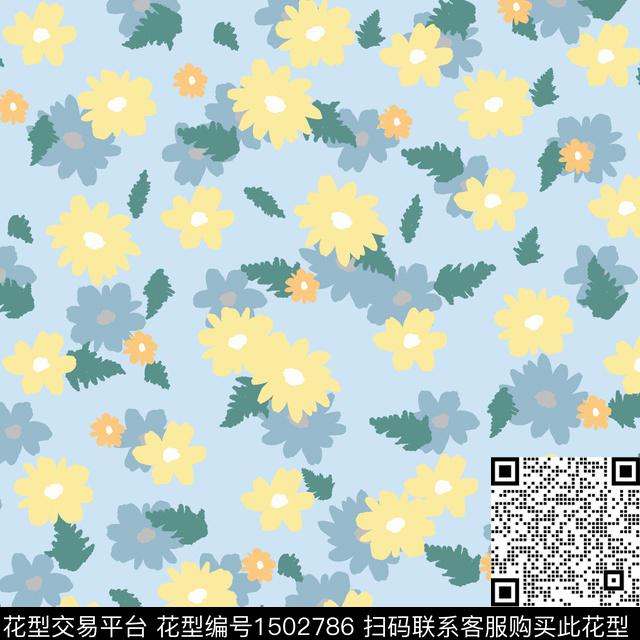 彩底花卉趣味手绘花卉数码印花华亿平台下载（图片编号: 1502786） - 瓦栏（Walan）