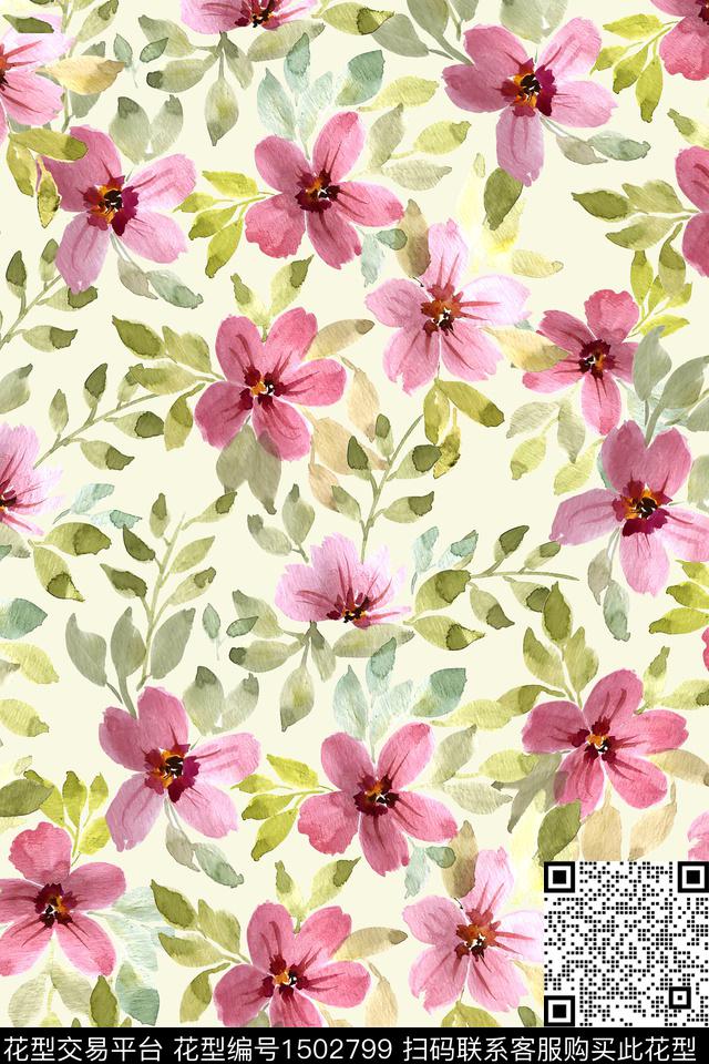 花卉小清新真丝数码印花华亿平台下载（图片编号: 1502799） - 瓦栏（Walan）