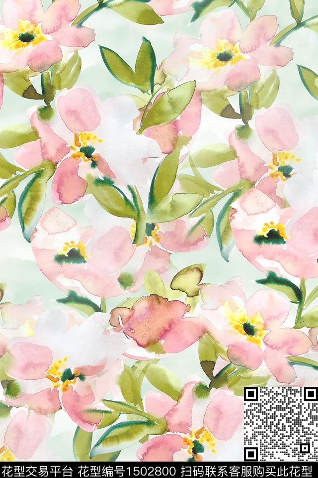 花卉小清新真丝数码印花华亿平台下载（图片编号: 1502800） - 瓦栏（Walan）