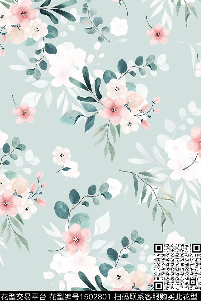 花卉小清新真丝数码印花华亿平台下载（图片编号: 1502801） - 瓦栏（Walan）