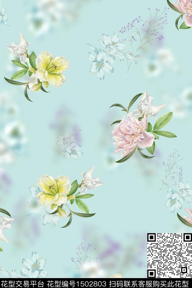 花卉小清新真丝数码印花华亿平台下载（图片编号: 1502803） - 瓦栏（Walan）