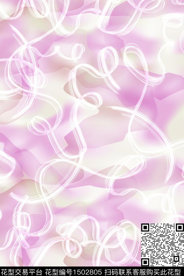 抽象小清新真丝数码印花华亿平台下载（图片编号: 1502805） - 瓦栏（Walan）