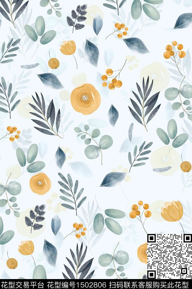 花卉小清新真丝数码印花华亿平台下载（图片编号: 1502806） - 瓦栏（Walan）