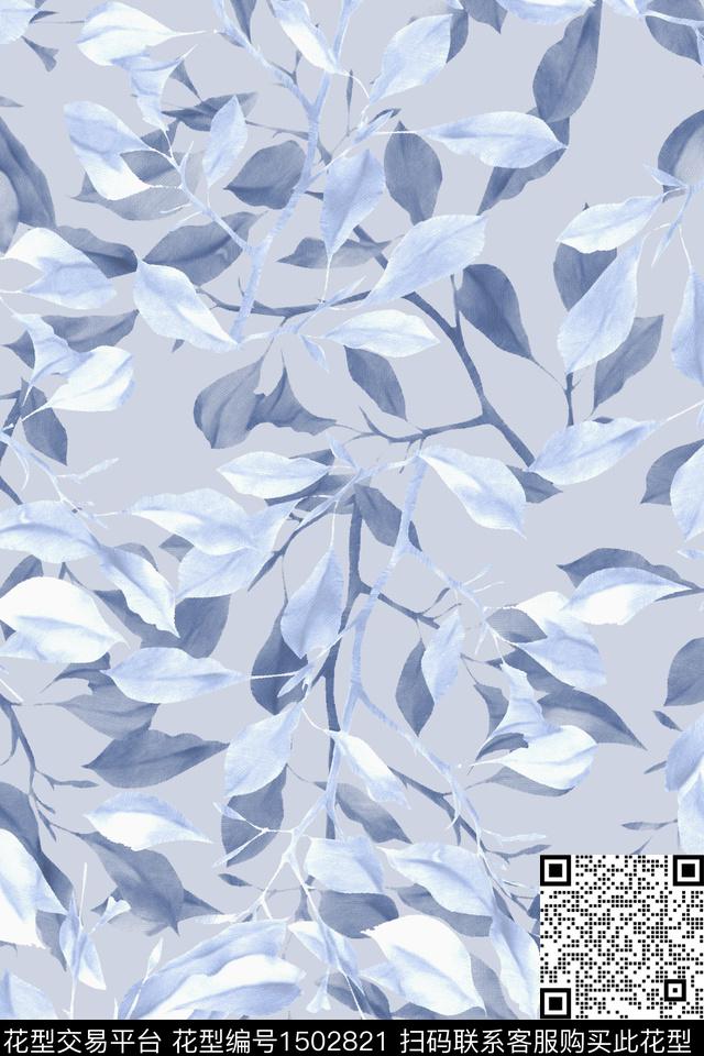 绿植树叶小清新真丝数码印花华亿平台下载（图片编号: 1502821） - 瓦栏（Walan）