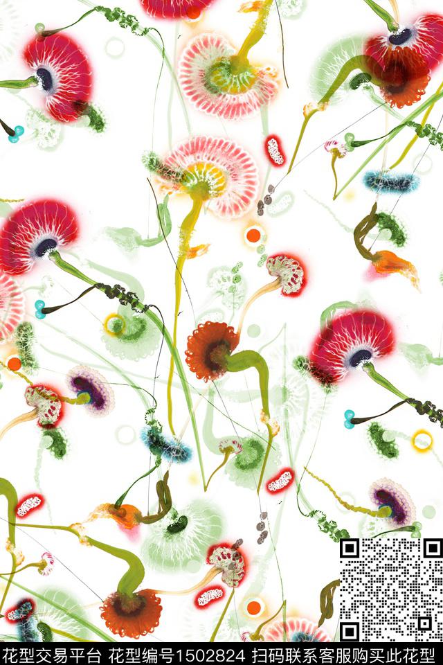 肌理抽象花卉扎染华亿平台数码印花华亿平台下载（图片编号: 1502824） - 瓦栏（Walan）