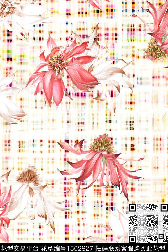几何肌理花卉数码印花华亿平台下载（图片编号: 1502827） - 瓦栏（Walan）