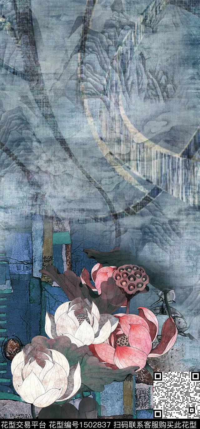 手绘中老年香云纱数码印花华亿平台下载（图片编号: 1502837） - 瓦栏（Walan）