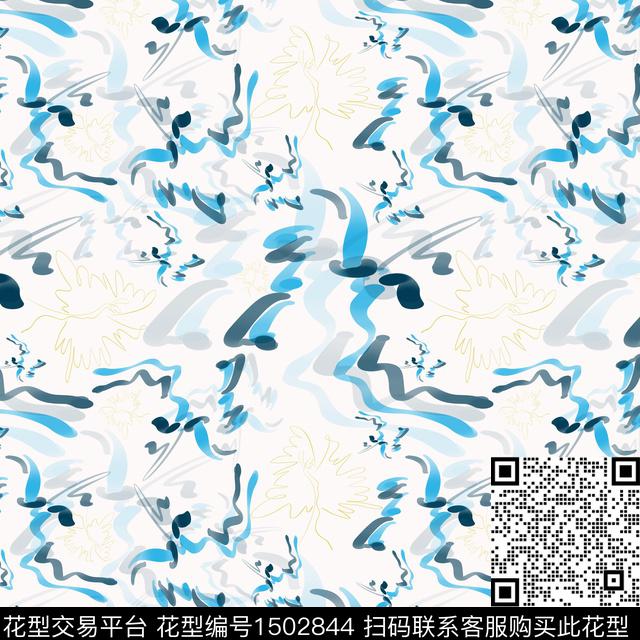 抽象手绘趣味数码印花华亿平台下载（图片编号: 1502844） - 瓦栏（Walan）