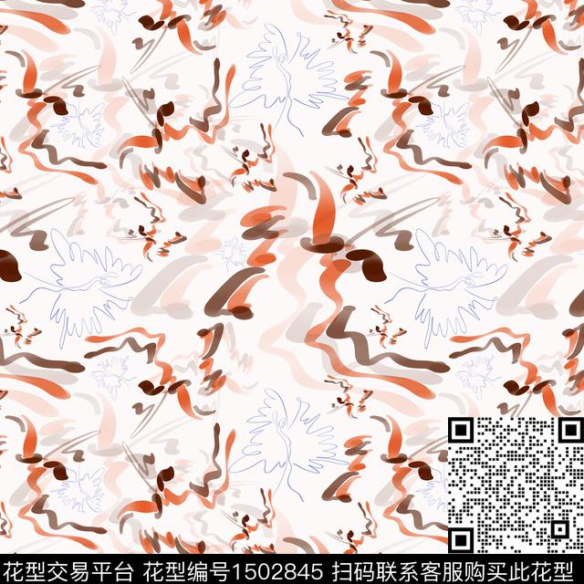 抽象手绘趣味数码印花华亿平台下载（图片编号: 1502845） - 瓦栏（Walan）