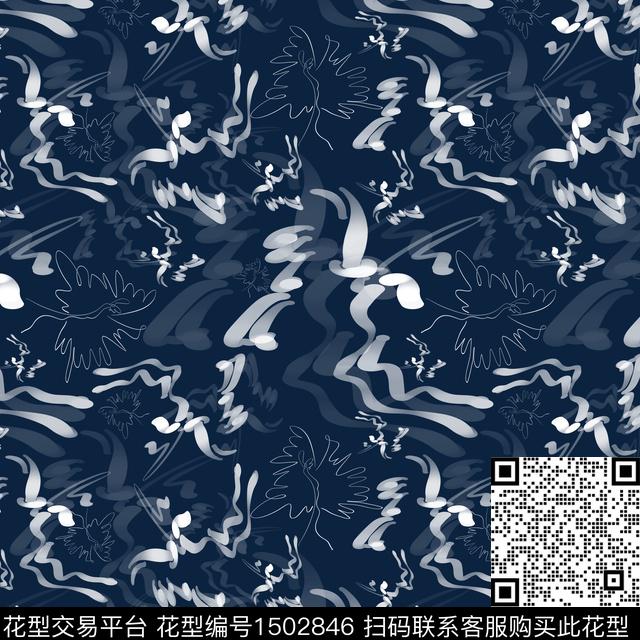 抽象手绘趣味数码印花华亿平台下载（图片编号: 1502846） - 瓦栏（Walan）