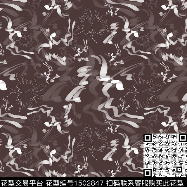 抽象手绘趣味数码印花华亿平台下载（图片编号: 1502847） - 瓦栏（Walan）