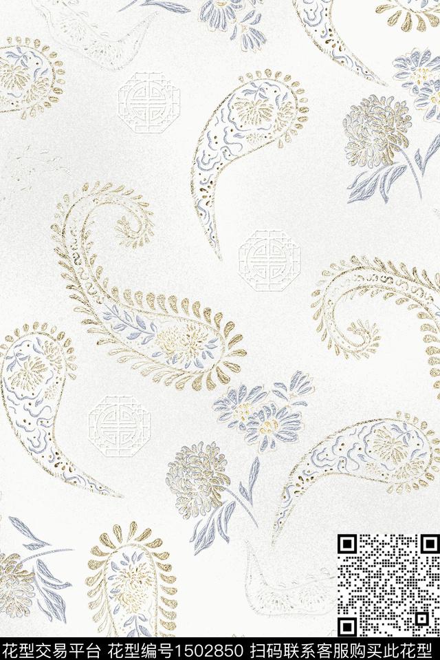 佩斯利抽象中国风数码印花华亿平台下载（图片编号: 1502850） - 瓦栏（Walan）
