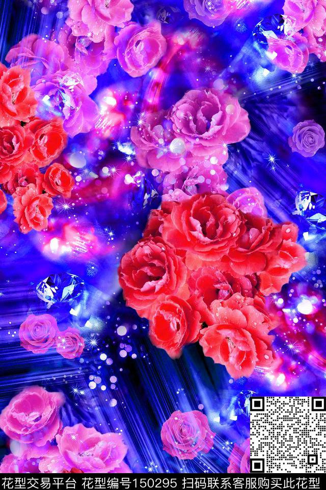 花卉闪烁闪耀数码印花华亿平台下载（图片编号: 150295） - 瓦栏（Walan）