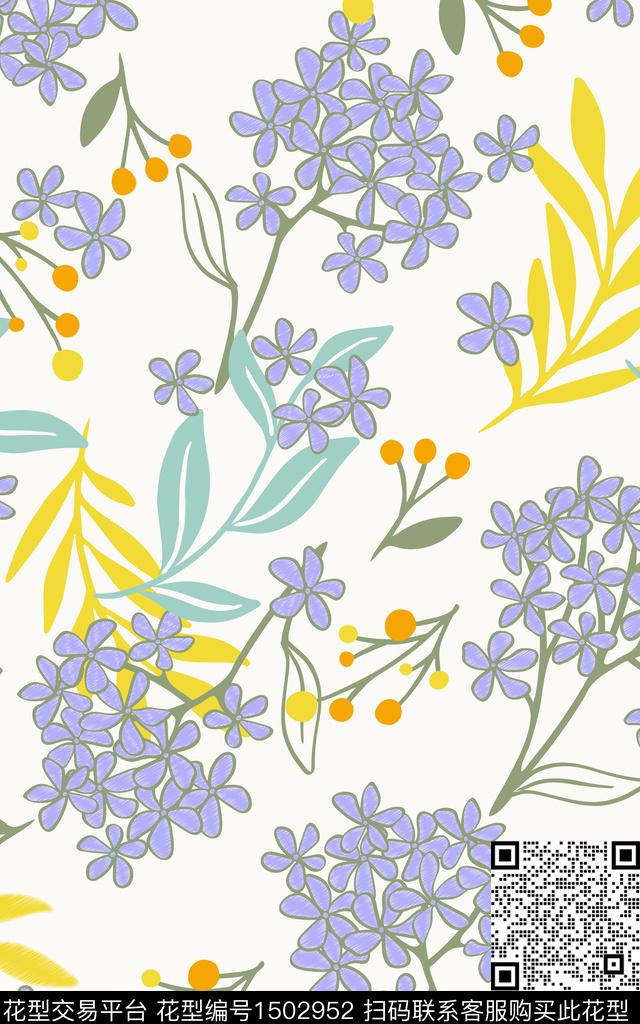 绿植树叶清爽底花卉小碎花传统印花华亿平台下载（图片编号: 1502952） - 瓦栏（Walan）