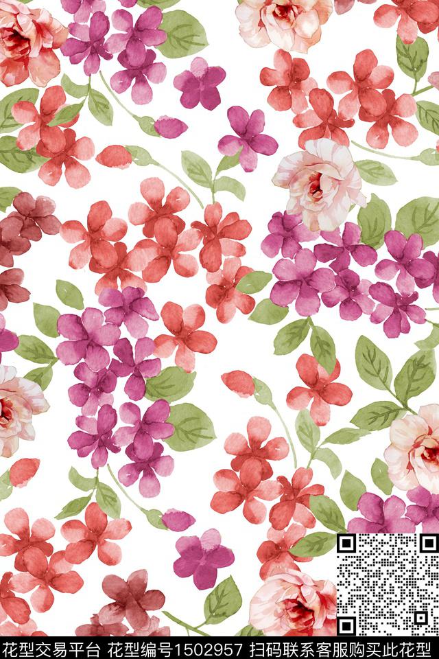 清爽底花卉花卉小清新数码印花华亿平台下载（图片编号: 1502957） - 瓦栏（Walan）