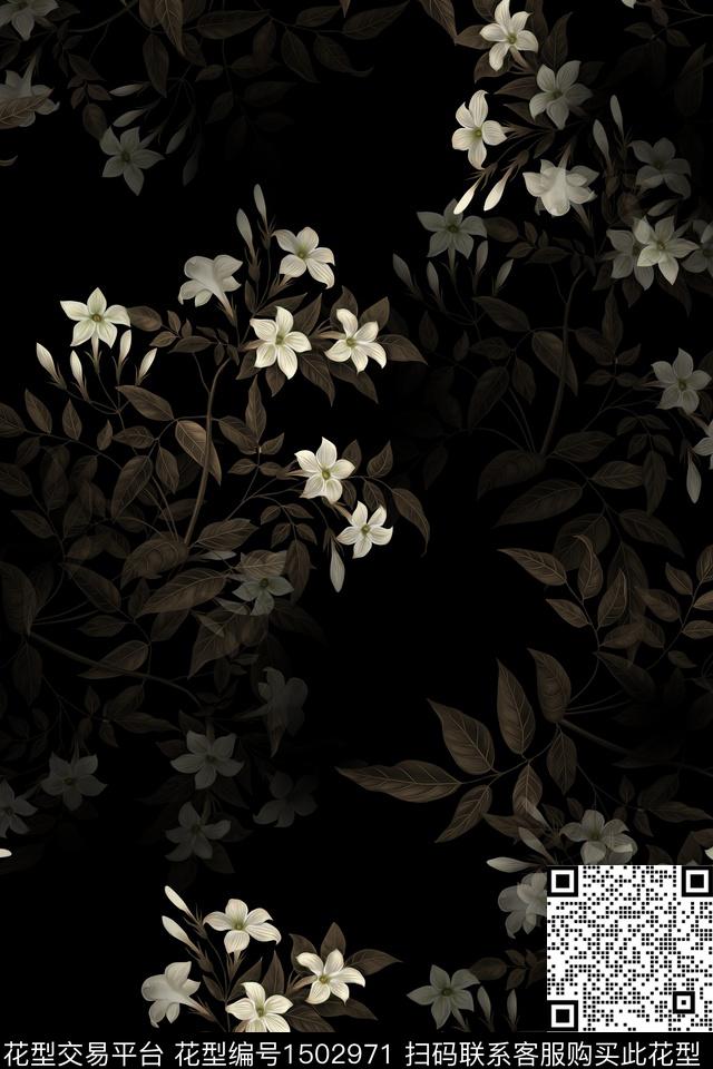 花卉大牌风香云纱数码印花华亿平台下载（图片编号: 1502971） - 瓦栏（Walan）
