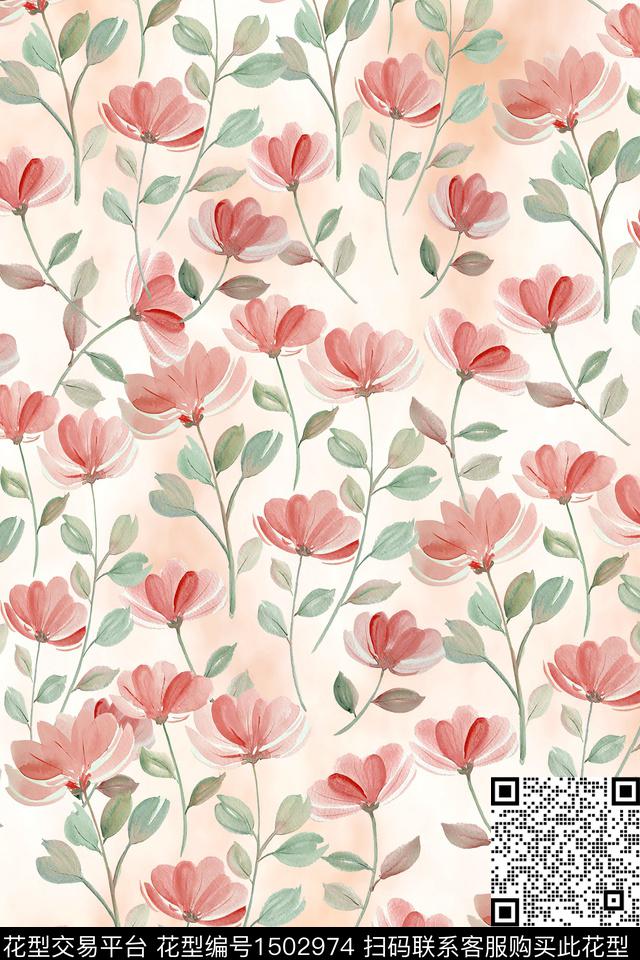 花卉小清新真丝数码印花华亿平台下载（图片编号: 1502974） - 瓦栏（Walan）