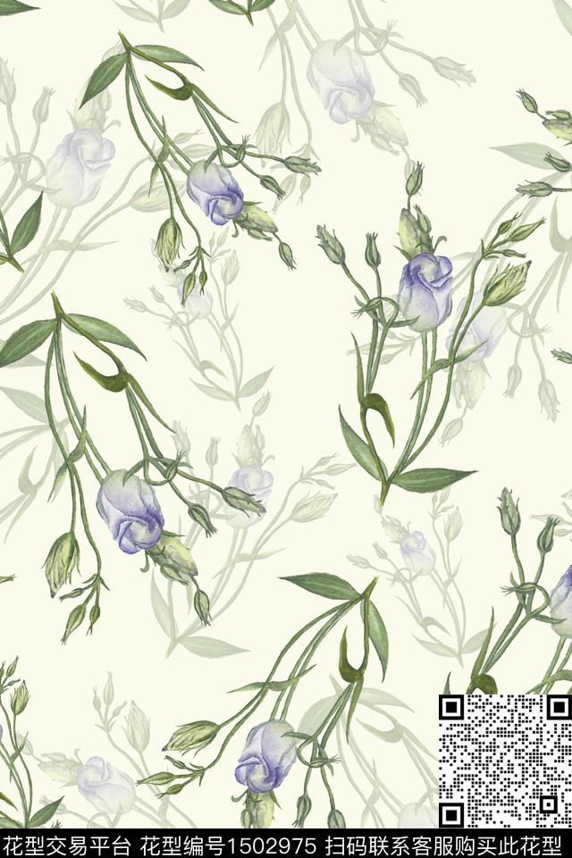 花卉小清新真丝数码印花华亿平台下载（图片编号: 1502975） - 瓦栏（Walan）