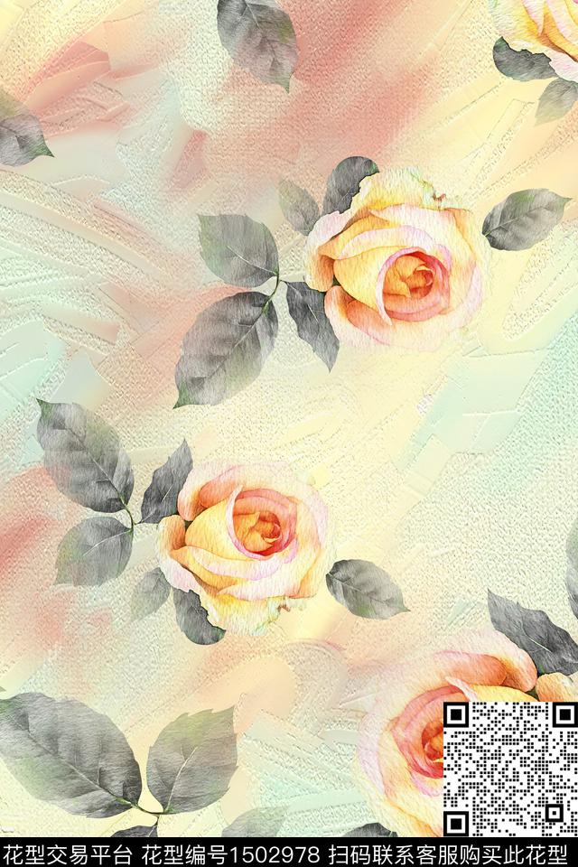 抽象花卉花卉大牌风数码印花华亿平台下载（图片编号: 1502978） - 瓦栏（Walan）