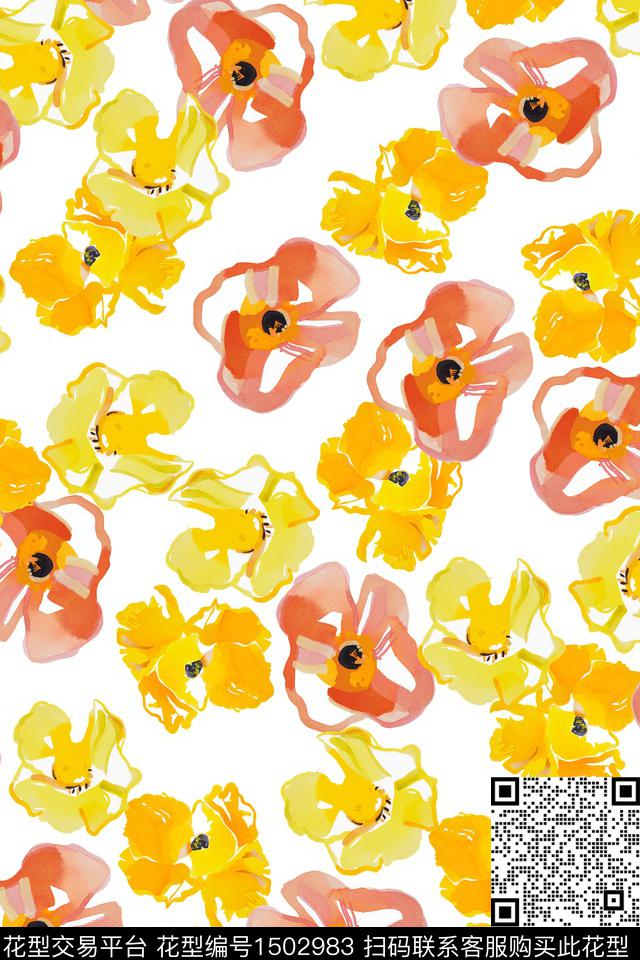抽象花卉花卉大牌风数码印花华亿平台下载（图片编号: 1502983） - 瓦栏（Walan）