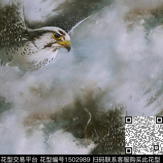 蓝色水彩雄鹰数码印花华亿平台下载（图片编号: 1502989） - 瓦栏（Walan）